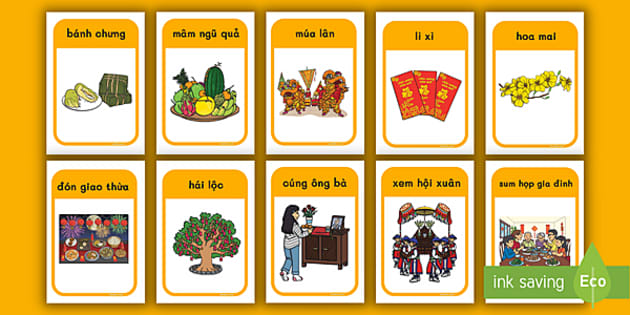 Thẻ học từ vựng Tết: Tăng cường vốn từ vựng của bạn với thẻ học từ vựng Tết. Năm 2024, học tiếng Việt sẽ trở nên dễ dàng và thú vị hơn với những thẻ từ mới hấp dẫn về Tết truyền thống.