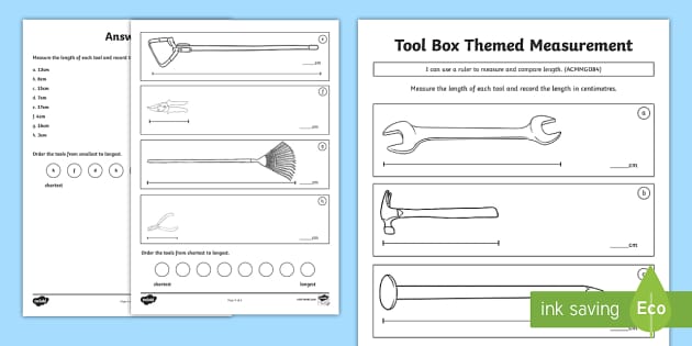 Tool Box Themed Length Measurement Worksheets