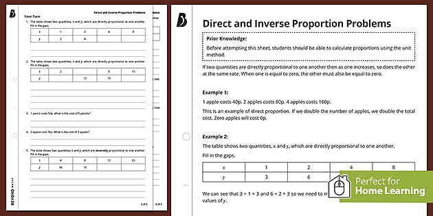 Direct And Inverse Proportion KS3 Walkthrough Worksheet   T M 31791 Introduction To Direct And Inverse Proportion Home Learning Ver 1 