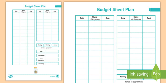Home Educator Budget Sheet Plan (l'insegnante ha fatto)