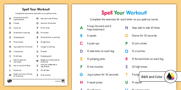 Spell Your Name Workout pdf, Learning Activity