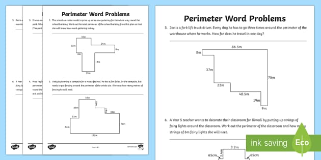 y5 perimeter word problems worksheet teacher made