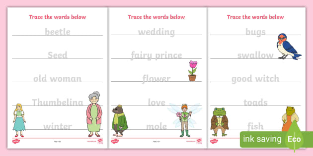 Thumbelina Trace The Words Worksheets Teacher Made 