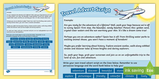 Travel Advert Script Activity (teacher made) - Twinkl