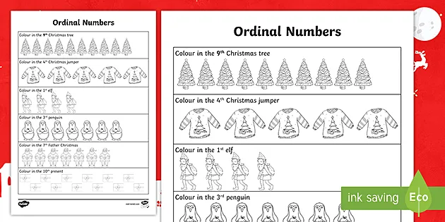 christmas ordinal numbers worksheet teacher made