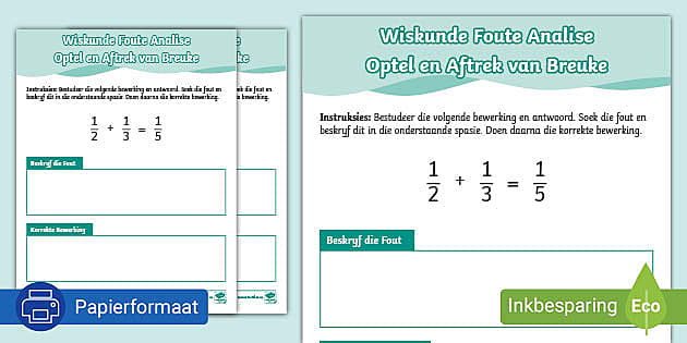 Optel en Aftrek van Breuke Foute Analise (teacher made)