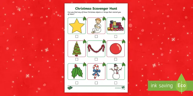 Indoor Christmas Treasure Hunt Clues and Checklist Twinkl