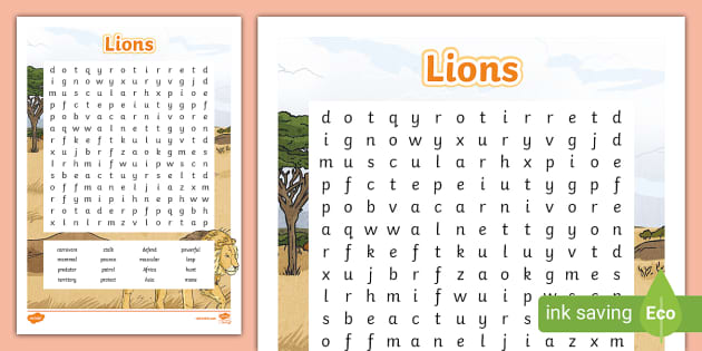 Lion Word Search - Twinkl - KS2 (teacher made) - Twinkl