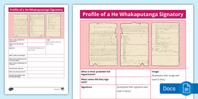 He Whakaputanga Signatories Profile Activity (Year 7-8)