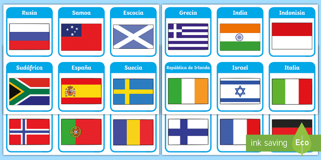 Actividad: banderas del mundo con nombre - Twinkl