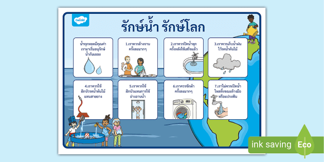 ป้าย 7 วิธีประหยัดน้ำ - สื่อการสอนวิธีประหยัดน้ำ - โปสเตอร์
