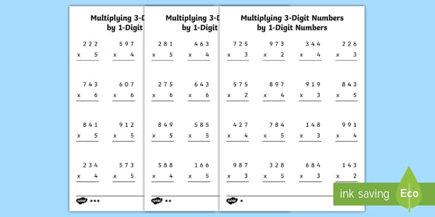 multiplying 3 digit numbers by 1 digit numbers worksheets