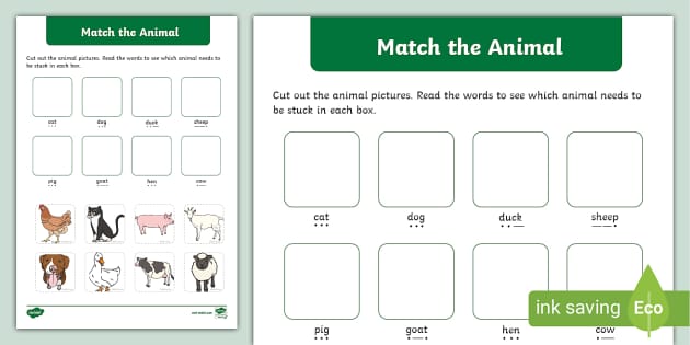 Match the Animal Cut and Stick Worksheet (teacher made)