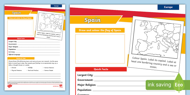 Spain KS2 Research Activity - Geography - Europe - Twinkl