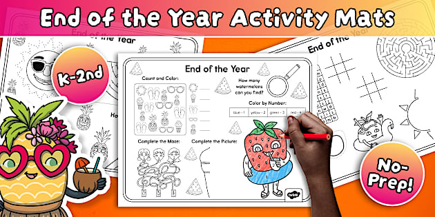 End of the Year Activity Place Mats for K-2nd Grade - Twinkl