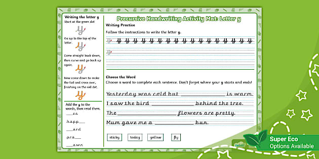 Precursive Handwriting Activity Mat: Letter y (teacher made)