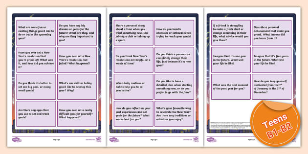 ESL New Year's: Conversation Cards [Teens, B1-B2] - Twinkl