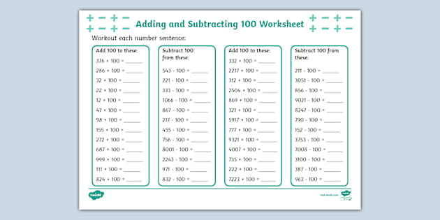 Addition And Subtraction To 100 | Y3-4 Worksheet | Twinkl