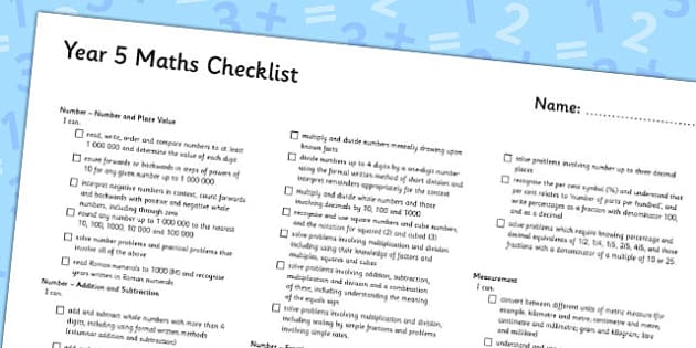 handwriting assessment checklist National Maths Checklist Curriculum 2014 Assessment 5 Year