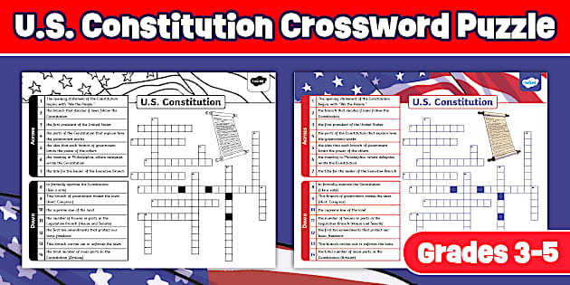 U S Constitution Crossword Puzzle for 3rd 5th Grade