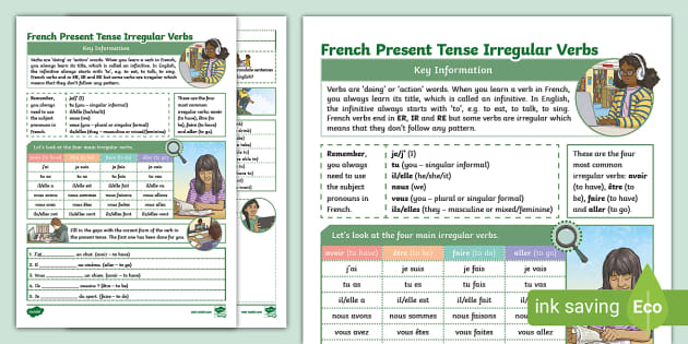  French Grammar Present Tense Irregular Verbs Worksheet