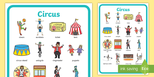 Educational learning activity for children 23 Circus themed Flash Cards New. 