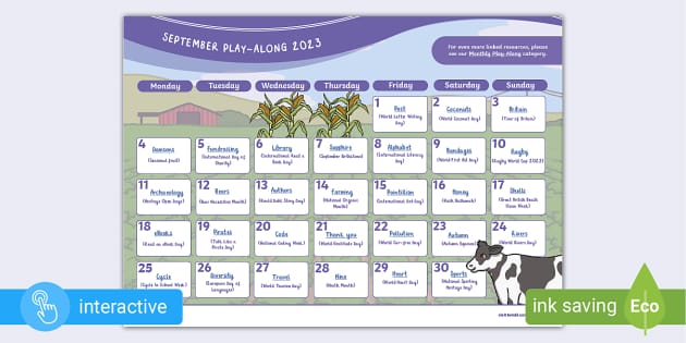 September Play Along Calendar (2023) (teacher made) Twinkl September Play Along Calendar (2023) (teacher made) Twinkl