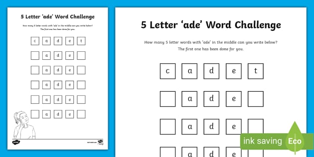 5 letter word containing ade in any position