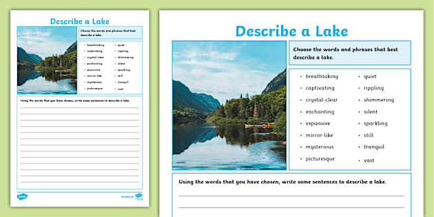 Describe a Lake Worksheet (teacher made) - Twinkl