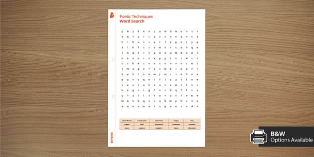 Poetic Techniques (Word Search) (l'enseignant A Fait)