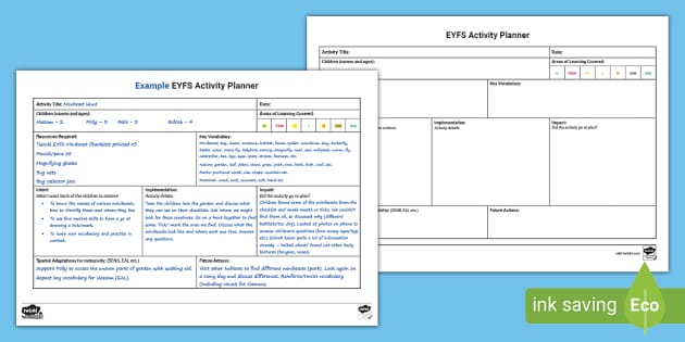 EYFS Activity Planning Sheet | Planning Template | Twinkl