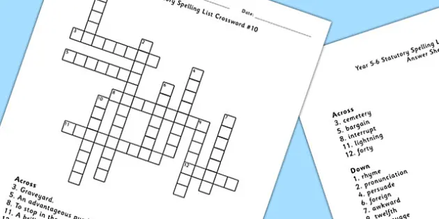 Year 5-6 Statutory Spelling List Crossword 10 (teacher made)