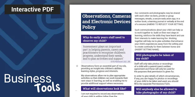 Observations, Cameras and Electronic Devices Policy - Twinkl