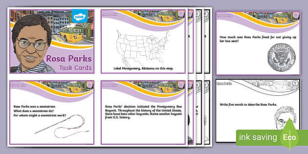 Rosa Parks Task Cards For 3rd 5th Grade Teacher Made