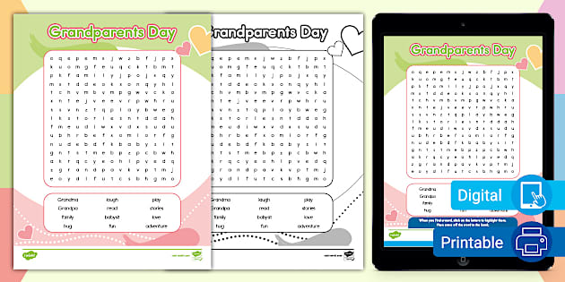 Grandparents Day Word Search for K-2nd Grade (Teacher-Made)