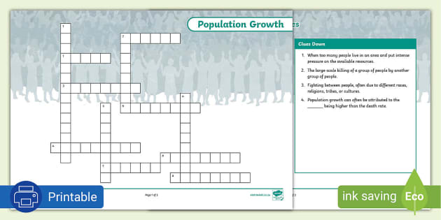 Population Growth Crossword Grade 7 (profesor hizo) Twinkl