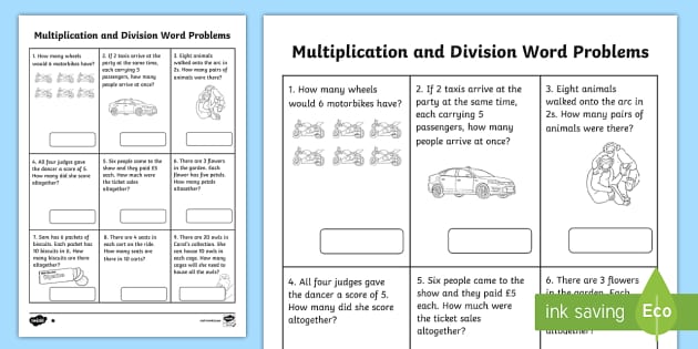 year 2 multiplication and division word problems x2 x5 x10