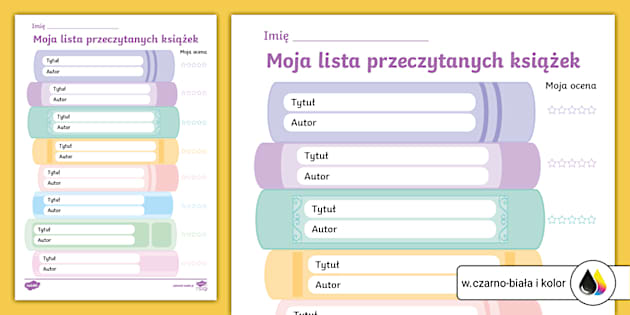 Lista Do Dziennika Lekcyjnego Szablon Moje przeczytane książki | Szablon listy do uzupełnienia | Czytanie