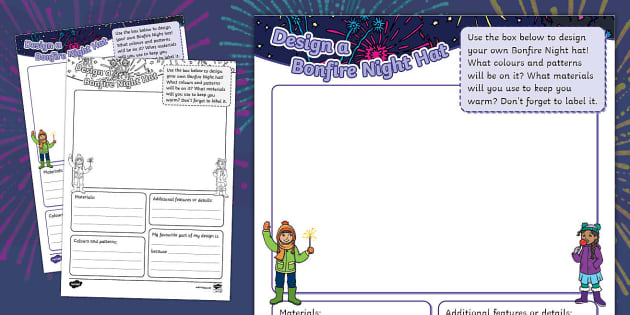 Design a Bonfire Night Hat Worksheet (teacher made) - Twinkl