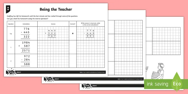 Checking Answers Student Worksheet Addition And Subtraction
