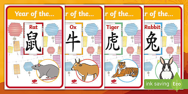 Chinese New Year Zodiac Signs Animals Display Poster