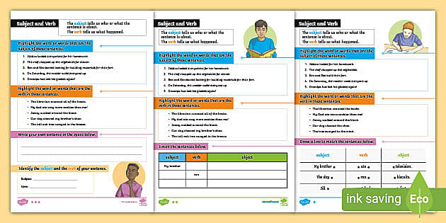 identifying subjects and verbs worksheet primary resources