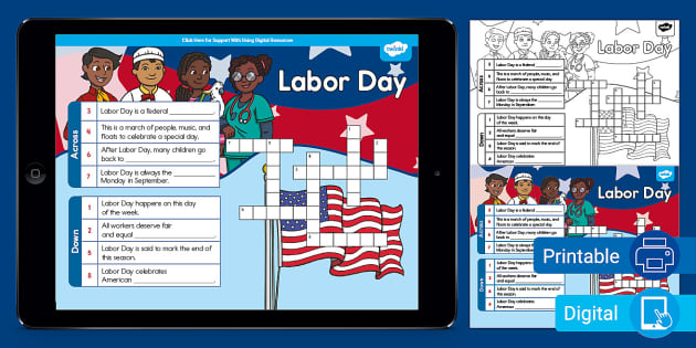 Fun Labor Day Crossword for K 2nd Grade Twinkl USA