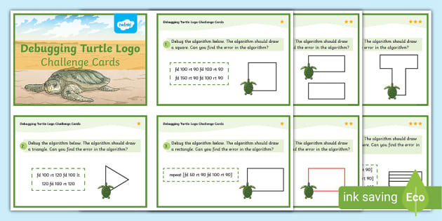 Debugging Turtle Logo Challenge Cards - Twinkl - Computing