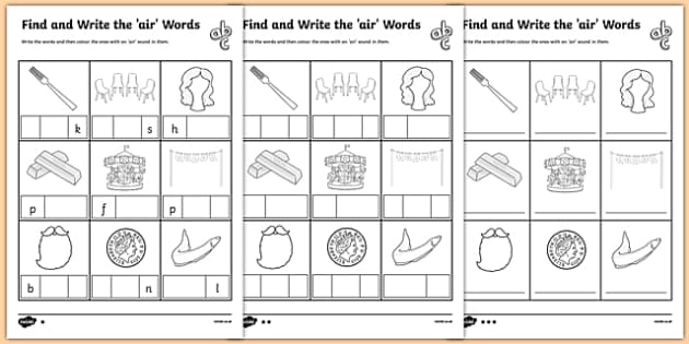 Air Words Differentiated Worksheet | Phonemes Air Worksheet