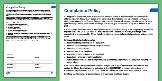 Complaints Policy For Childminders Teacher Made Twinkl