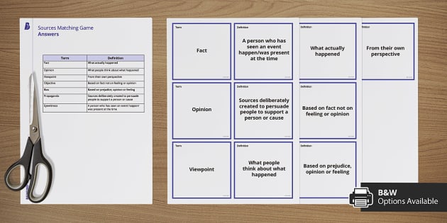 Introduction to Sources Keyword Matching Game (Teacher-Made)