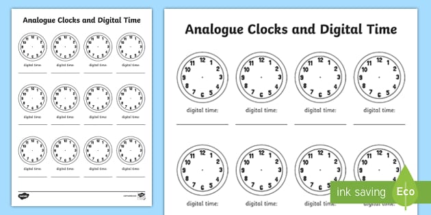 Analogue Clock and Digital Time Worksheet (teacher made)