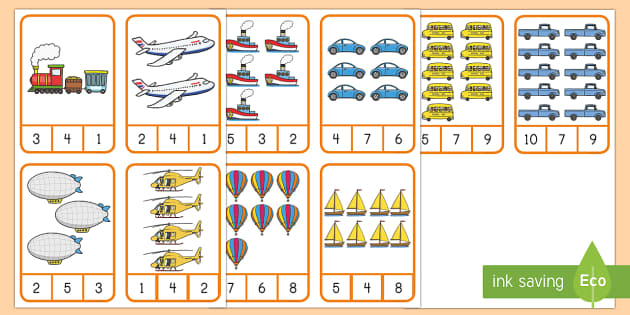 Transportation Counting to 10 Clip Cards - Twinkl