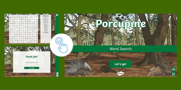 Interactive Porcupine Word Search (teacher made) Twinkl